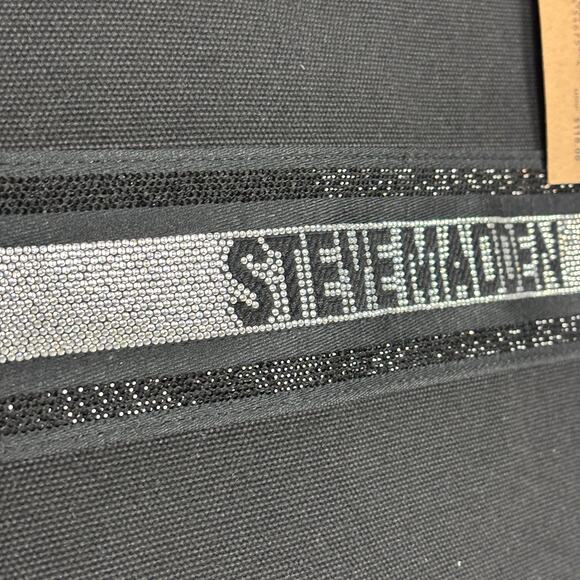 Steve Madden City Canvas Tote with Removable Pouch in Black, Rhinestone NEW - Picture 6 of 16